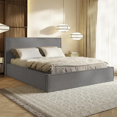 Produktbild von MOTIVENA Boho Polsterbett 180x200 mit Bettkasten, Metall Latttenrost, Bett 180x200 Grau Boucle (Catch Me 25)