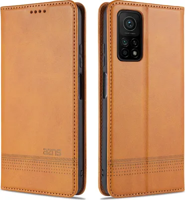 Image de LaimTop Etui en cuir pour Xiaomi Mi 10T Pro, étui à rabat Portefeuille Fermeture magnétique Support Housse de protection pour Xiaomi Mi 10T / Mi 10T Pro Marron