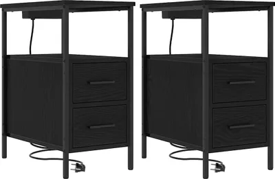 Zdjęcie produktu dla Szafka Nocna z szufladą 2 pcs Czarny Dąb 30 x 48 x 61 cm