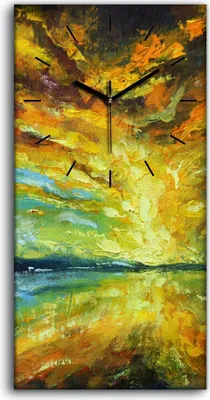 Produktbild von Dekor Leinwand Uhr Wandbilder 30x60 Abstrakte See Bäume Himmel Wolken Sonne - schwarze Hände