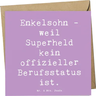 Produktbild von Mr. & Mrs. Panda Glückwunschkarte Spruch Enkelsohn Held - Lavendeltraum - Geschenk, Freude, Grußkarte, Familie, Klappkarte, Andenken, Familienmitglieder, doppelkarte