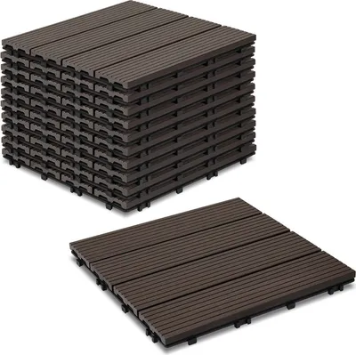 Produktbild von Clanmacy 33er Set Klickfliesen WPC-Terrassendielen 30x30 cm Dunkelbraun, Holzdielenoptik mit klicksystem