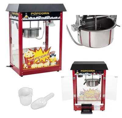 Imagen del producto de Máquina profesional para palomitas de maíz, con una potencia de 1600W, revestimiento de teflón y función de mantenimiento en caliente