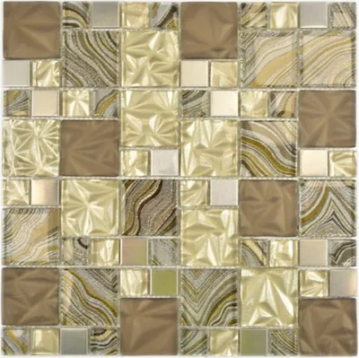 Produktbild von Glasmosaik Kombination Stahl mix beige braun Mosaikfliese Wand Fliesenspiegel Küche Bad