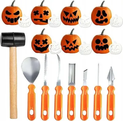 Produktbild von 16-teiliges Kürbis Schnitz-Set Werkzeuge Schnitzwerkzeug Schnitzen Halloween