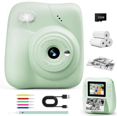 Produktbild von Kinder Sofortbildkamera mit 1080P Video, 48MP Digitalkamera, tintenloser Sofortdruck, 32GB Speicherkarte & 3 Druckpapierrollen, Geschen 3–12 Jahre