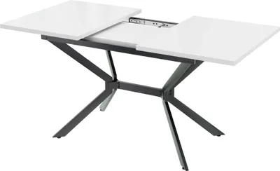 Produktbild von AIORBER Weißer ausziehbarer Esstisch 120–160×80 cm mit schwarzen Metallbeinen, moderner rechteckiger Tisch für 4–6 Personen, MDF