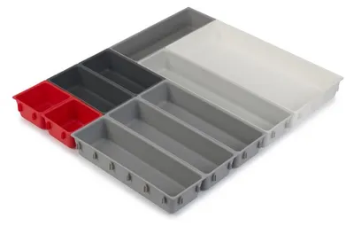 Produktbild von Modularer Schubladenorganisator Joseph Joseph Duo, 10-teilig, ideal für Küchenutensilien, Schrein und Werkzeuge, individuelles und kompaktes Design, grau/rot.