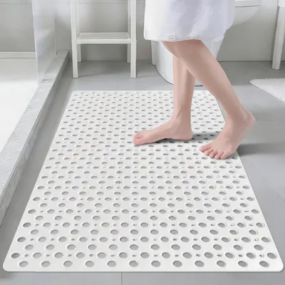 Productafbeelding van Antislip douchemat, 60x90 cm, wit, met zuignappen en afvoergaten