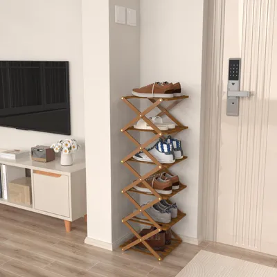 Produktbild von 6 Tier Vertikales Schuhregal klein,Schmales Schuhregal,Freistehendes Schuhregal,Platzsparend,Schuhturm für Eingangsbereich,Flur,Wohnzimmer 25x25x105cm