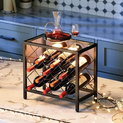 Produktbild von Famanu Flaschenregal mit Glashaltern - Freistehend für Küche, Bar, Esszimmer