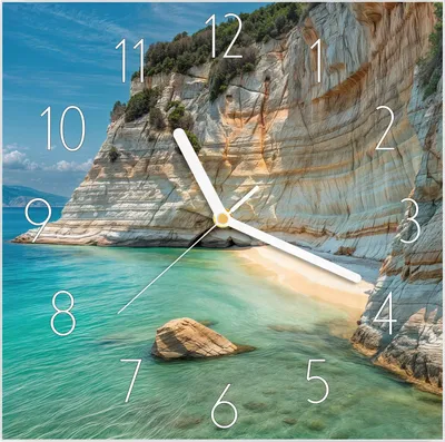 Produktbild von Wanduhr aus Glas mit Motiv Küstenparadies- 30 x 30 cm - inkl. Aufhängesystem
