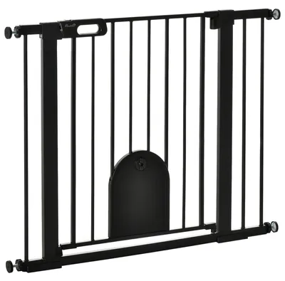 Immagine prodotto di Cancelletto di Sicurezza per Cani con Porta Piccola Regolabile e Chiusura Automatica 75-103x76 cm Nero