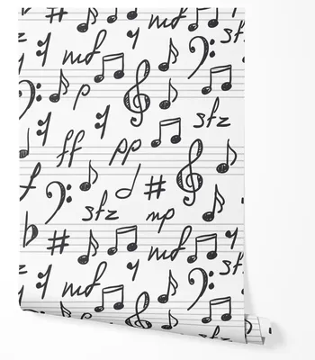 Produktbild von Vliestapete Musik Noten Muster Tapete Küche Wohnzimmer Flur Schlafzimmer Schwarz Weiß Modern Notenschrift Design UV-beständige Tapete 5m x 0.5m