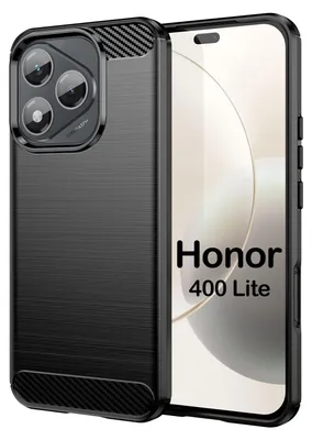 A black phone case is shown next to a phone displaying the brand and model name.
