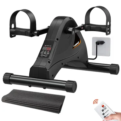 Image de Mini vélo d'appartement électrique noir - Pour les bras et les jambes - Silencieux et compact, avec télécommande