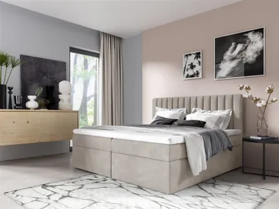 Produktbild von Boxspringbett Schlafzimmerbett LINNEA 200x220cm Stoff Beige inkl. Bettkasten