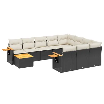 Produktbild von 11-tlg. Garten-Sofagarnitur mit Kissen Schwarz Poly Rattan