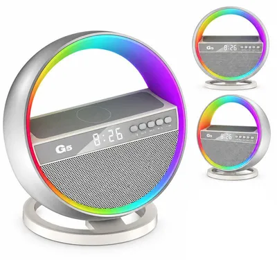 Produktbild von Radiowecker mit Bluetooth Lautsprecher, 6-in-1 Nachttischlampe mit RGB Licht, kabelloses Ladegerät, USB, TF-Karte, AUX und Wecker