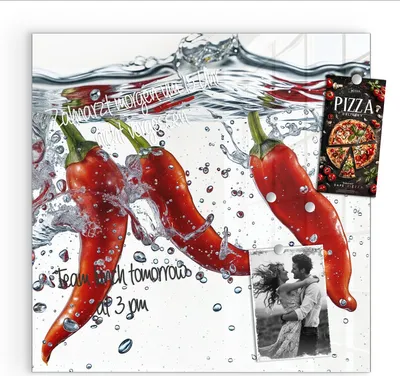 Produktbild von Magnettafel 50x50cm Pinnwand Whiteboard beschreibbar - Chilis im Wasser