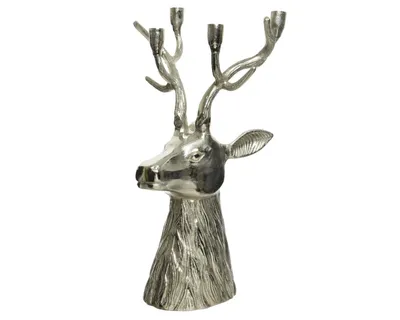 Produktbild von Teelichthalter Kerzenständer Kerzenhalter Hirsch Alu silber H50 cm