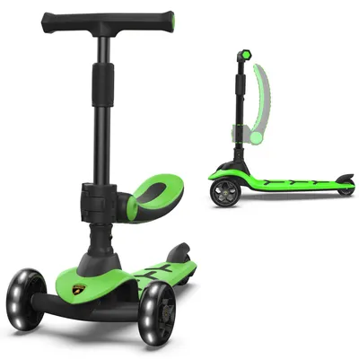 Produktbild von Lamborghini Kinder Roller Scooter ab 3 Jahren bis 50 kg - Tretroller mit Sitz und 2 Lenkmodi, Leichter Aluminiumrahmen, Leuchträdern, Hinterbremse