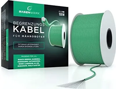 Produktbild von RASENWERK® - Universal Begrenzungskabel für Mähroboter - Begrenzungsdraht für Rasenmäher - Draht aus verzinntem Kupfer - Rasenroboter Zubehör - Hergestellt in Deutschland – Ø2,7mm - 150m