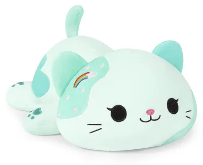 Immagine prodotto di Peluche a forma di gatto, morbido, ideale come cuscino o giocattolo. Colore: verde. Dimensioni: 30 cm
