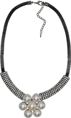 Produktbild von Steuer Modeschmuck Anhänger mit Kette Metall 57cm Schwarz Glasstein weiß 445050186