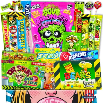 Produktbild von Saure USA Süßigkeiten Box | 20 Stück | USA Import | Ausgefallenes Geschenk | USA Best Sweets | Geburtstagsgeschenk | Sour Candy | Candy & Bar ®
