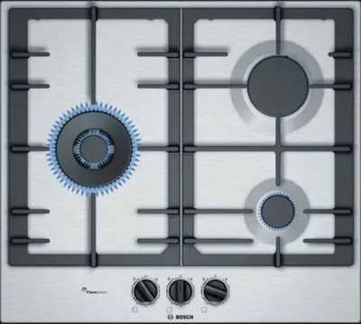 Obrázok produktu pre Bosch PCC6A5B90, Nerezová oceľ, Vstavaný, Plynový, Nerezová oceľ, 3 zone(s), 3 zone(s)