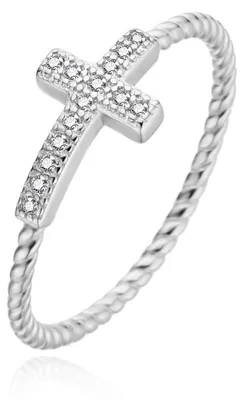 Productafbeelding van Zilveren ring met zirkonia, kruisdesign, AGT-R71W - Maat: 54 mm