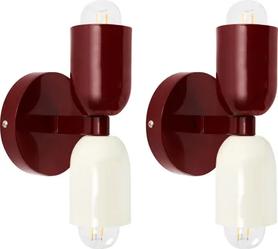 Produktbild von BELIANI Wandleuchte 2er Set Rot u. Cremeweiß Metall 2-Flammig Zylinderform Retro Doppelkopf Wandstrahler für Innenbereich Schlafzimmer Wohnzimmer