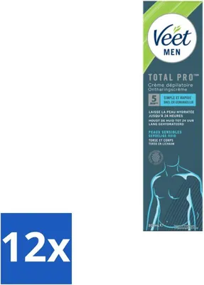 Produktbild von Veet Men – Haarentfernungscreme – Empfindliche Haut – Milde Formel – 200 ml - Vorteilspack - 12 Stücke