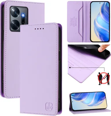 Produktbild von Lederhülle für Infinix Zero 20 Hülle Flip Brieftasche Kartenfächern Ständer Schutzhülle Violett