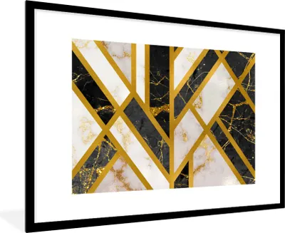 Produktbild von MuchoWow® Gerahmtes Poster Marmor - Gold - Muster 90x60 cm - Poster mit Schwarzem Bilderrahmen Wandposter Rahmen Foto Bilder - Wanddekoration - Fotos