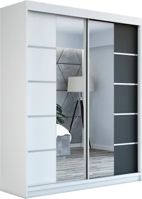 Produktbild von Schwebetürenschrank Kleiderschrank ERO 180 cm Schrank Garderobe Spiegel.Verschiedene Farben (Weiß, Schwarz, Somona). Möbel vom Hersteller!