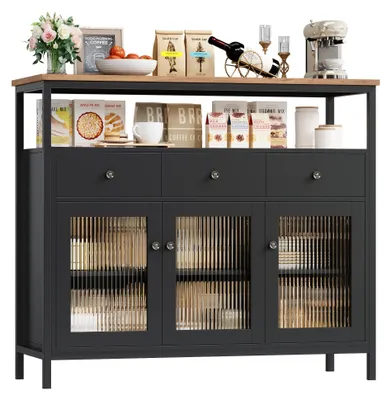 Productafbeelding van Opbergkast - Sideboard - Dressoir - Kast - Wit - Glazen Deuren - Verstelbare Planken - Ruime Opbergruimte