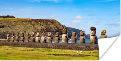 Produktbild von MuchoWow® Poster Fünfzehn riesige Moai-Statuen in Chile 180x120 cm - Fotoplakat