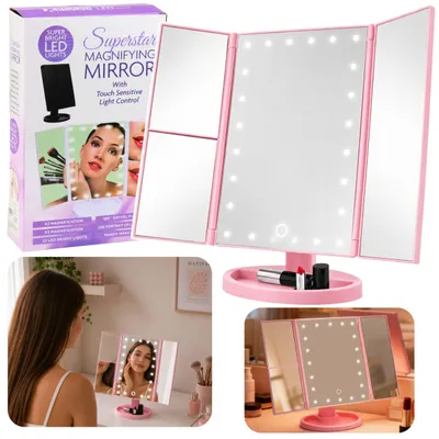 Productafbeelding van Led cosmetische spiegel opvouwbaar vergrootglas Touch roterend roze