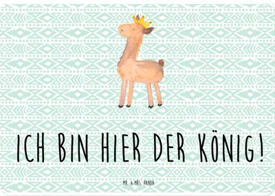 Produktbild von Mr. & Mrs. Panda tafel Lama König DIN A4 - Aztekenblau - Geschenk, Lamas, Wandschild Metall, Alpaka, Blechschild, Schild, Papa, Türschild, Freundin, Wandbild, Mama