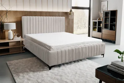 Image de VENASI QUANT Lit rembourré 160x200 BEIGE avec sommier à lattes sans matelas Velour WHISPER 02 Lit