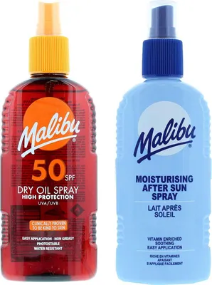 Productafbeelding van Malibu SPF50 zonnebrandolie 200 ml + aftersun spray 200 ml Bruiningsset