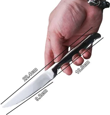 Zdjęcie produktu dla Zestaw 6 noży do steków Unyqoos®, ze stali nierdzewnej, z ząbkowanym ostrzem, długość 22 cm, waga 105 g, można myć w zmywarce, ergonomiczny, antypoślizgowy uchwyt