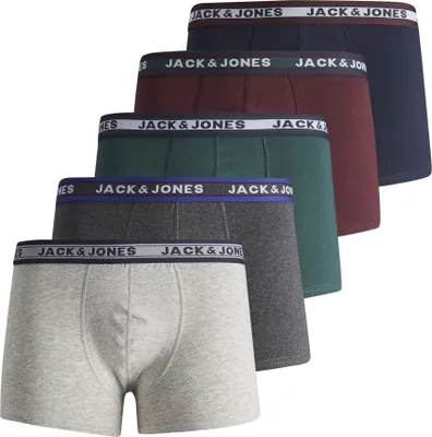 Produktbild von Jack & Jones 5er-Pack Kurze Bozershorts, Boxershorts, Boxer-Unterhose, Erwachsener, Männlich, Schwarz, Burgund, Graphit, Grün, Grau, Einfarbig