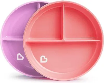 Image de Assiette en silicone à compartiments - Tapis d'apprentissage de l'autonomie alimentaire pour enfants, avec base en silicone et ventouses