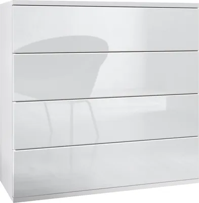 Produktbild von Vladon Kommode hängend Pavos V3, Sideboard mit 4 Schubladen Weiß matt/Weiß Hochglanz (76 x 94 x 35 cm)