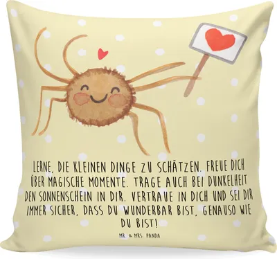 Produktbild von Mr. & Mrs. Panda Kissen 40x40 Spinne Agathe Motivation - Gelb Pastell - Geschenk, Dankeschön, für sofa, Polster, Liebe, Kuschel, Sofakissen, Glück, bedruckt, Vertrauen