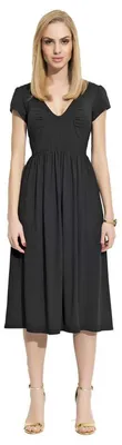 Produktbild von Damen Mittellanges Kleid Dress V-Ausschnitt mit Raffungen; Schwarz M (38)