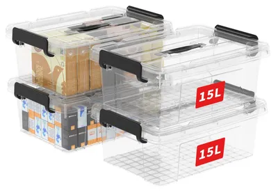 Produktbild von Cetomo 15L*4 Aufbewahrungsboxen, Tragbare Plastikboxen mit Deckeln, Organizer-Be